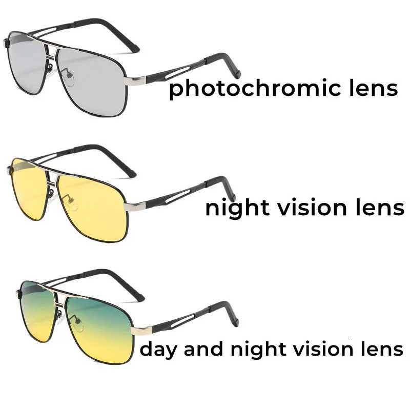 2 In 1 Photochromic Night Vision Polarized Sunglasses Outdoor Chameleon Day And Night UV400 Lens Mens Driving Sun GlassesT251024
