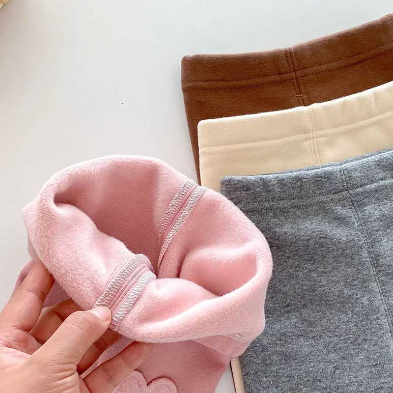 MILANCEL New Winter Kids Leggings 05T Girls Cute Thicking Bear Render Pants Children Fleece Padded Solid Color SkinnyPantsT251024
