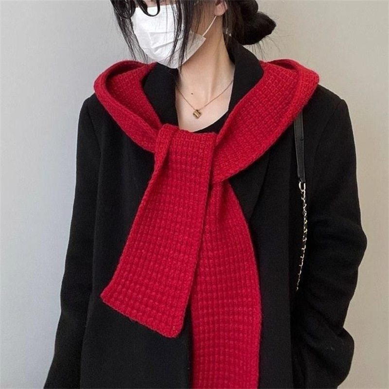 Women's Winter Fashion Trendy Scarf Dual-use Knitted Cape Versatile Solid Color Warm Hooded Shawl Integrated Hat