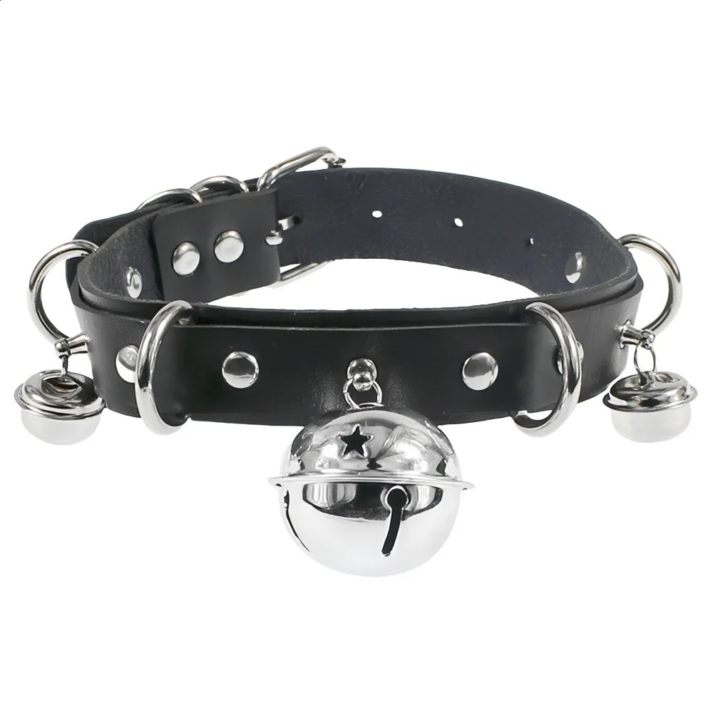 Punk Fashion Harajuku Exaggerated Sexy PU Leather Collar Distinctive Bell Necklace 251023