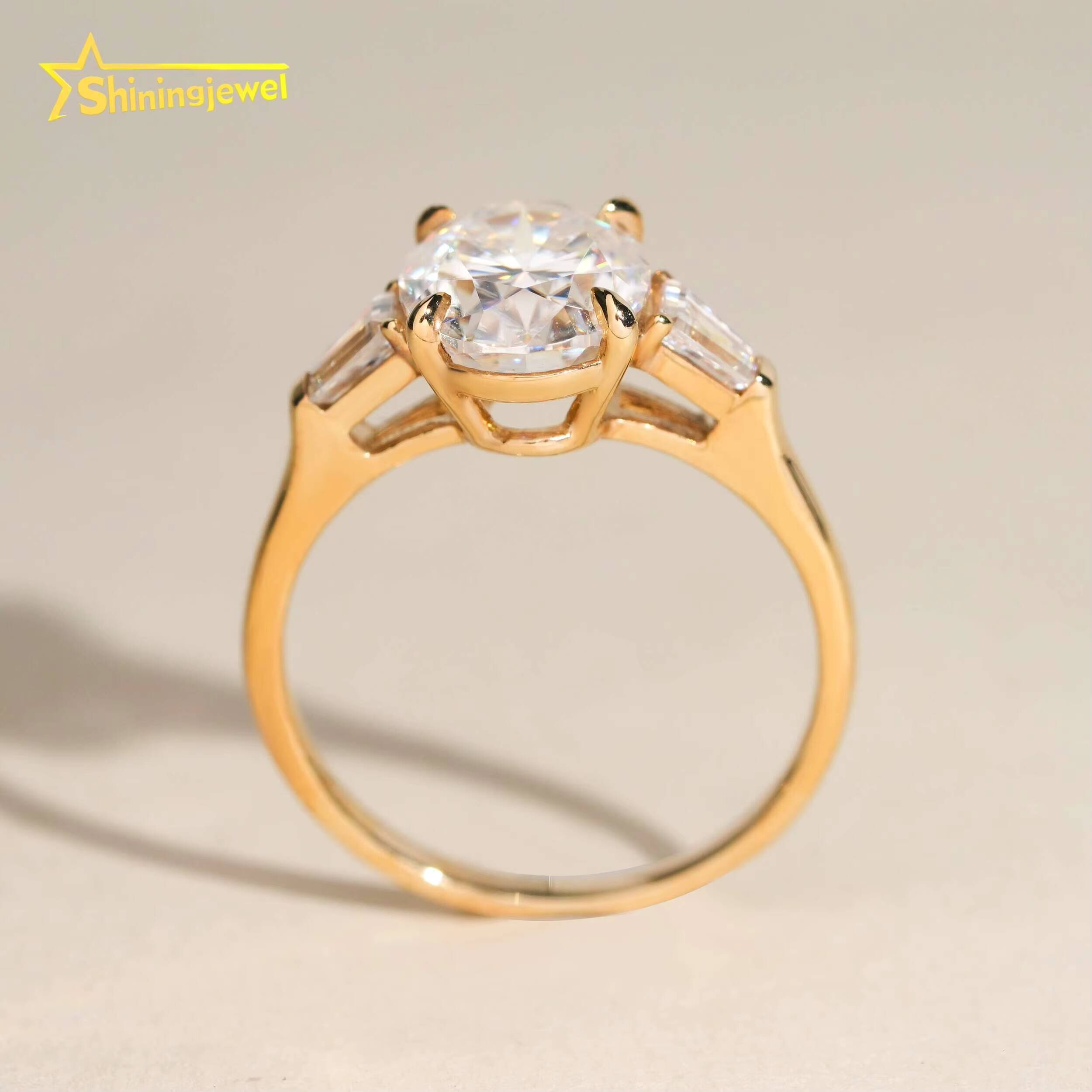 14K Solid Gold VVS Oval Cut Moissanite Diamond Women Engagement Ring Half Eternity Band Hip Hop Jewelry Wedding Band