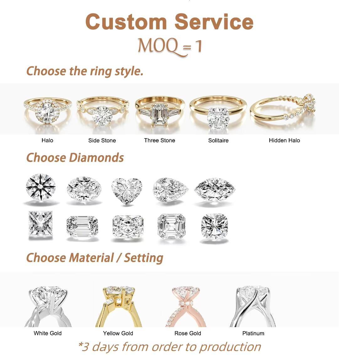 Certificate 10k 14k 18k Solid in Real Gold Moissanite Diamond Pave Side Wedding Engagement Ring Set for Women Jewelry AU750