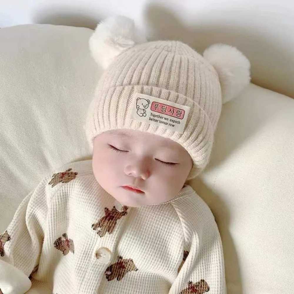 New Solid Color Baby Knitted Hat Plush Ball Soft Winter Hat 03 Year Beanie Hats Boys GirlsL251024