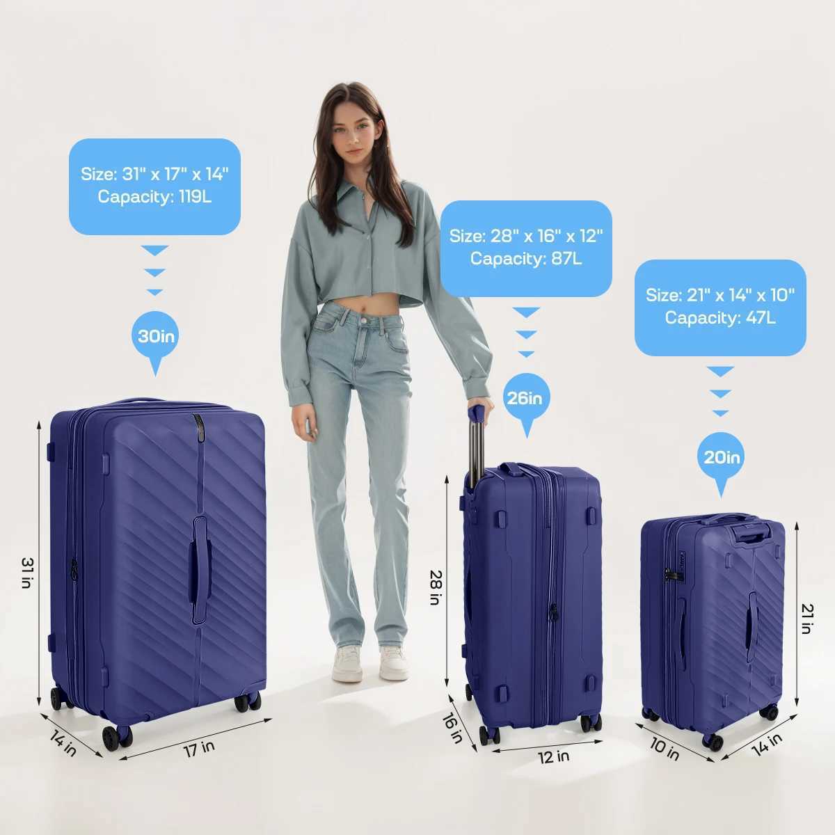 202630 TSA Lock Luggege PP Suitcase Large Capacity Stylish Hardshell Expandable Luggege with Spinner Wheels for Long TripW251024