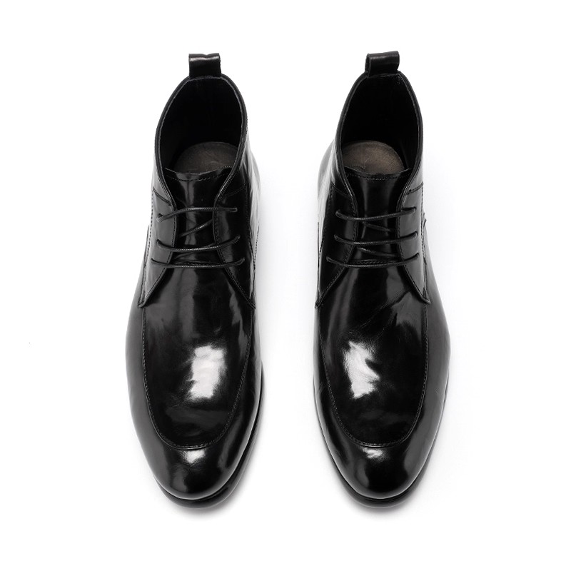 Men's business high-top leather shoes, pointed toe men's boots, handmade from genuine leather, hand-grabbed leather pleats, pointed toe Brit