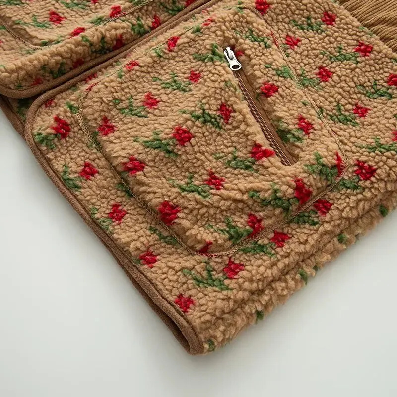 autumn and winter products European American crossborder womens street fashion jacquard floral fleece jacket versatile 251018