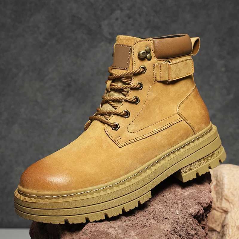 Suede Leather Hightop Shoes for Men Versatile Leisure Walk Ankle Boots Outdoor Mens Motorcycle Boots NonSlip Walking Shoes W251024