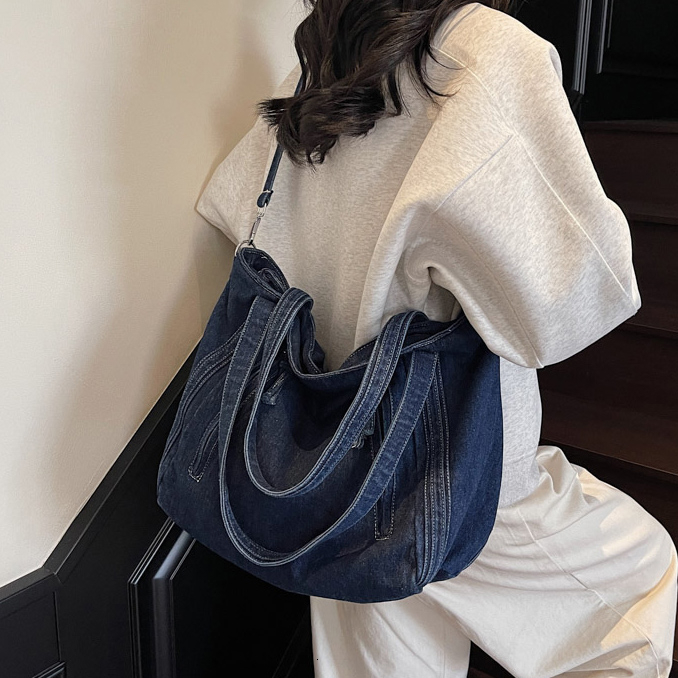 Handbag Denim Fashion Niche Design Casual Tote Simple Lightweight Large Capacity Versatile Crossbody Bag