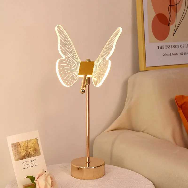 Table Lamp Retro Gold Acrylic Butterfly LED Desk Lamp Hotel Villa Art Decor LED Table Light Living Room Bedside LED Night Lights W251114
