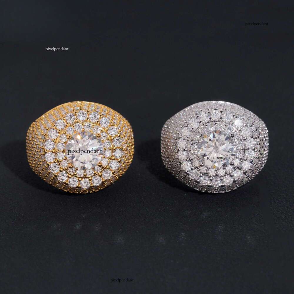 Hot Sale High Quality VVS Pass Test Sliver Gold Plated Hip Hop Mens Moissanite Dia Rings