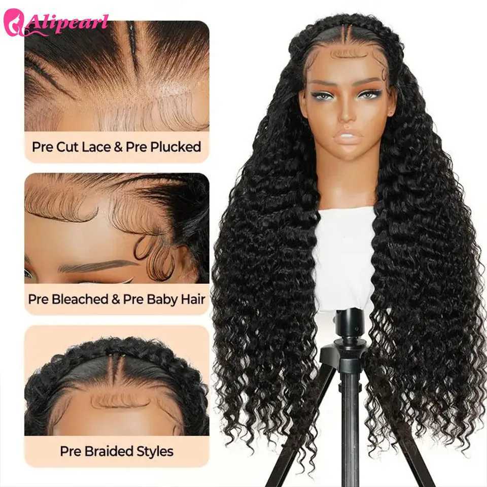Alipearl Hair Pre Braided Stylist Wig Deep Wave 13x4 Lace Frontal Wig Pre Styled Pre Plucked W251023