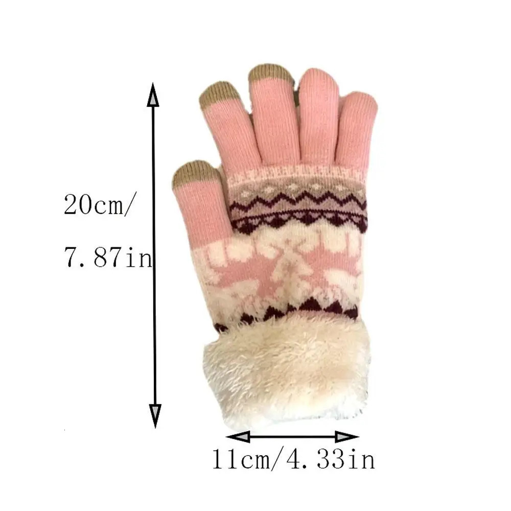 Christmas Women Warm Plush Gloves Reindeer Jacquard Touch Screen Knit Gloves Plush Cuff Warm Riding Skiing Outdoor Gloves 251023