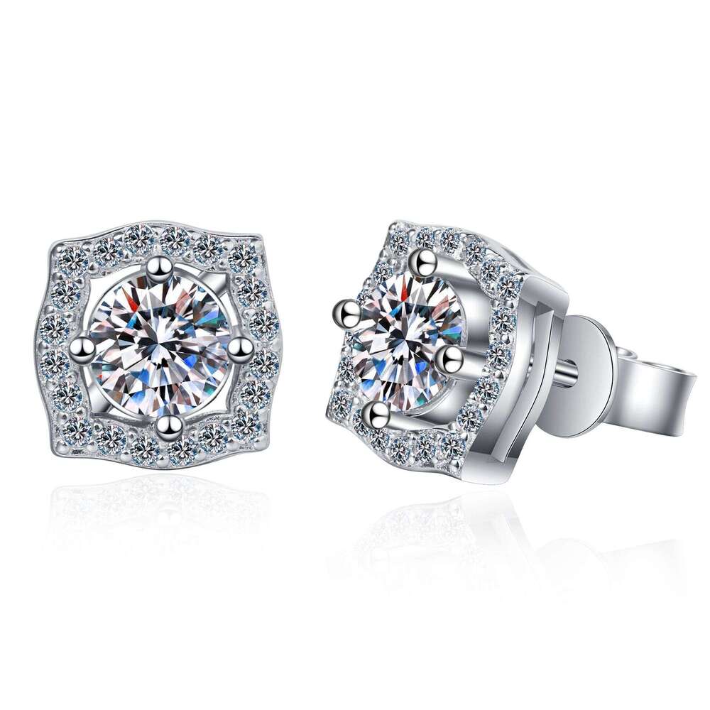 DHCollections-- Korean Version S Plated PT950 Gold Geometric Moissanite Earrings for Women Sier Ear Jewelry
