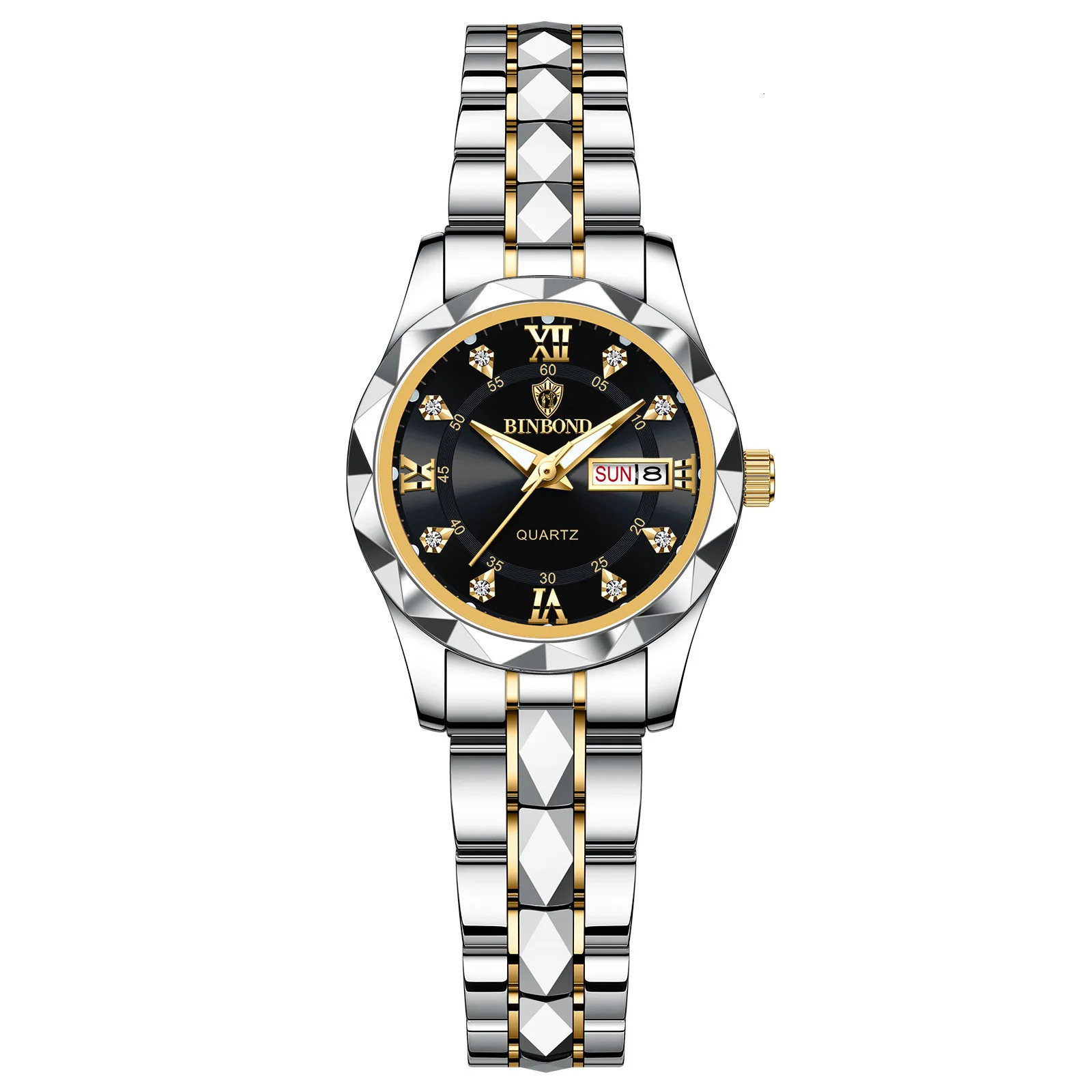 BINBOND 2522 Fashionable Womens Quartz Watch Tungsten Steel Timer Waterproof Night Light Dual Calendar Womens Watch 251021
