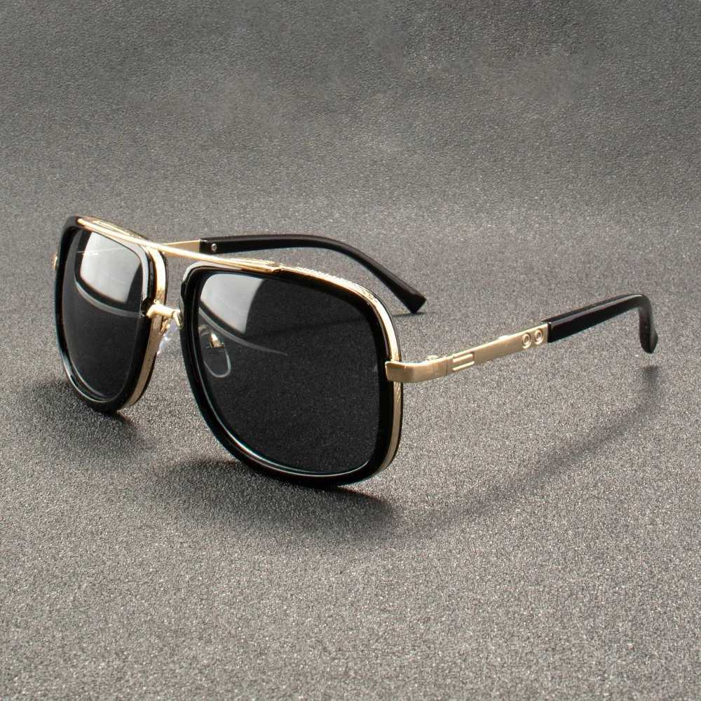 2PCS Fashion Big Frame Sunglasses Men Square Metal Sun Glasses Women Retro Sun Glasses Vintage High Quality Gafas Oculos De SolT251024