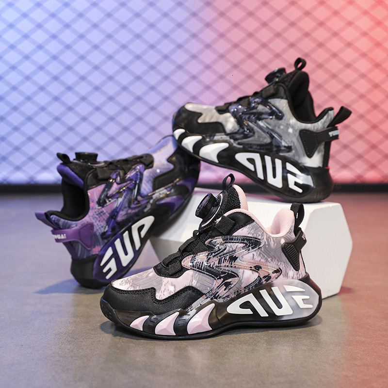 Boys' shoes, wear-resistant luminous shoes, anti slip fashionable trendy shoes, breathable leather basketball shoes, campus girls' casual ch