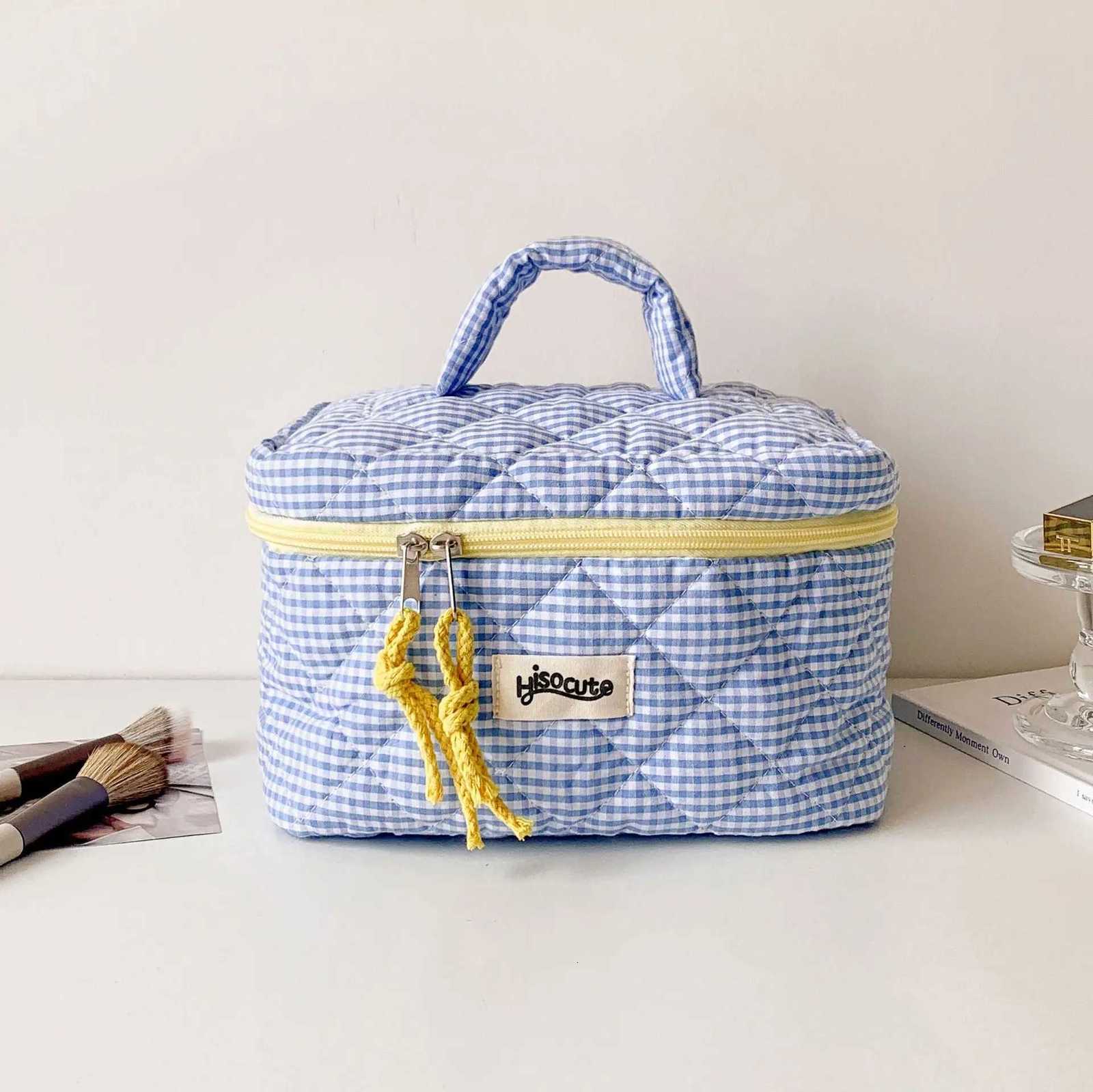 Plaid Cosmetic Bag Set Simple Style Large Capacity Portable Cosmetic Tools Storage Bag for Home Bathroom Toiletry BagT251024