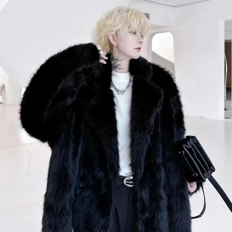 LUZHEN Winter Velvet Thickened Long Over The Knee Faux Fur Coat Highend Korean Trendy Handsome Classy Mens Outerwear LZ6697 251014