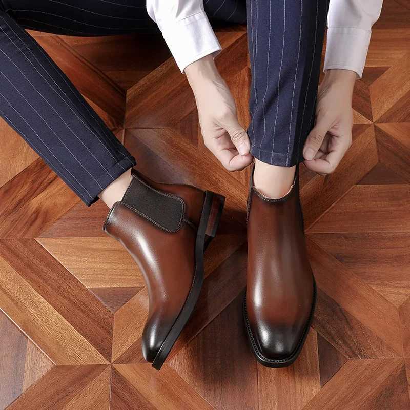 Golden Sapling Formal Chelsea Boots for Men Handmade Genuine Leather Shoes Casual Business Shoes British Style Male Ankle Boot W251024