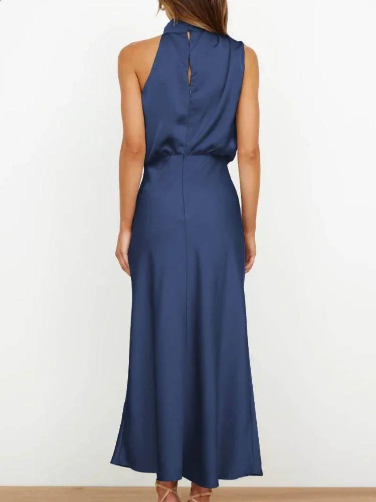 Summer Sleeveless Silk Satin Long Dress Women Elegant Off Shoulder Celebrity Evening Dress Partywear Lady Trumpet Dress 251023
