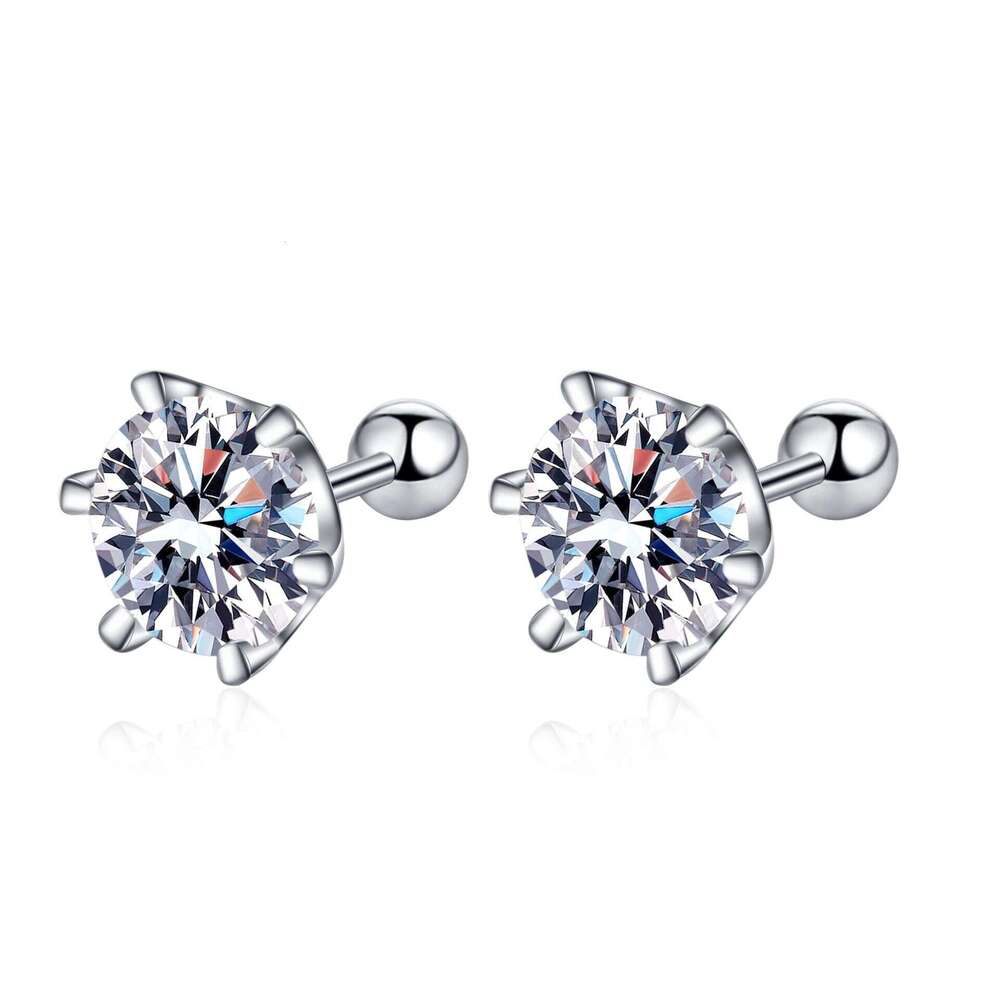 DHCollections-- Sterling Sier for Women 0.30 0.50 1 2 Screw Style Six-Prong Moissanite Stud Earrings