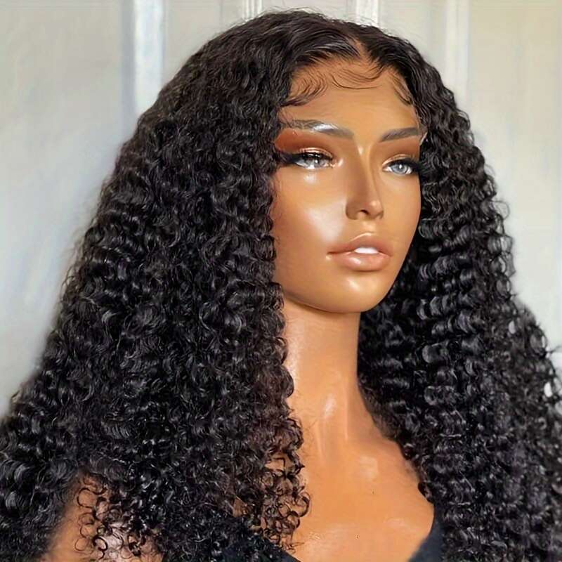 Front Human 4x4x1 Lace Closure 180% Density Kinky Curly Wigs with Brazilian Remy Unprocessed Virgin Hair Wig Natural Color