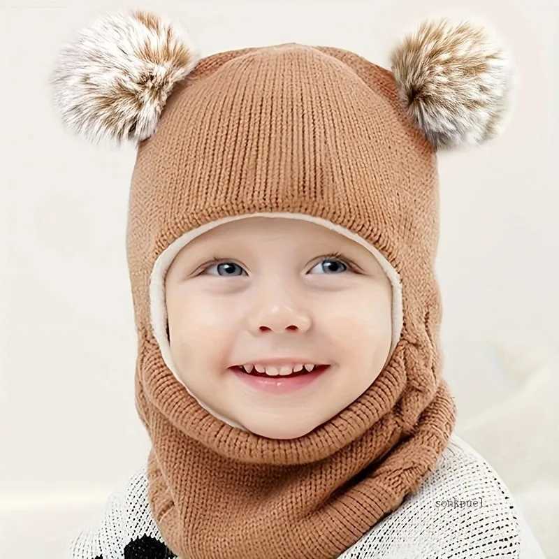 Baby Boy Beanie Protect Neck Solid Windproof Winter Child Infant Knit Hat Knitted Warm Fleece Kids Girls Earflap CapsL251024