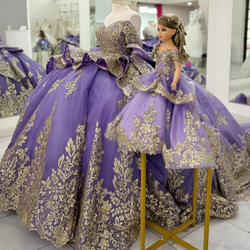 Lilac Purple Quinceanera Dresses 2025 Strapless Poncho Sequin Applique Boning Corset Lace vestido de 15 anos sweet 16 dress