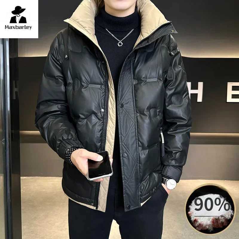Winter White Duck Down Jacket Mens Light Luxury Trendy Leather Windproof Warm Down Jacket Men Brand Clothes Casual Hooded Coat Z251024