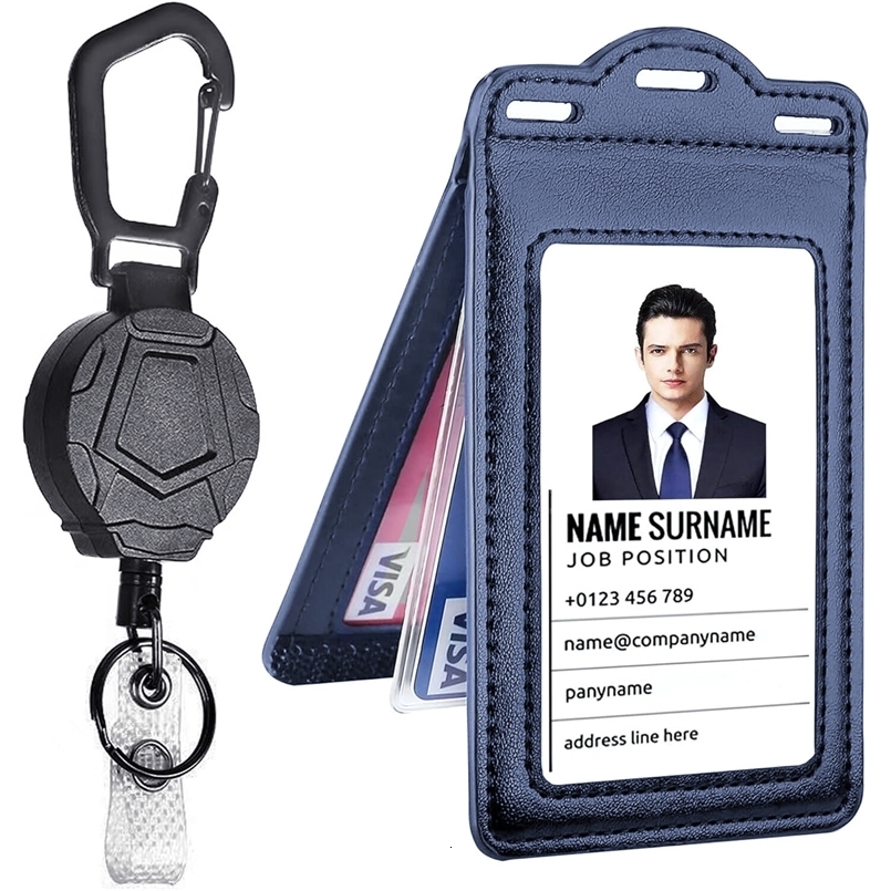 Retractable Reel Heavy Duty Carabiner Leather Card Badge Holders and Clear ID Window for Office Staffs Student Teacher Couriers 251023