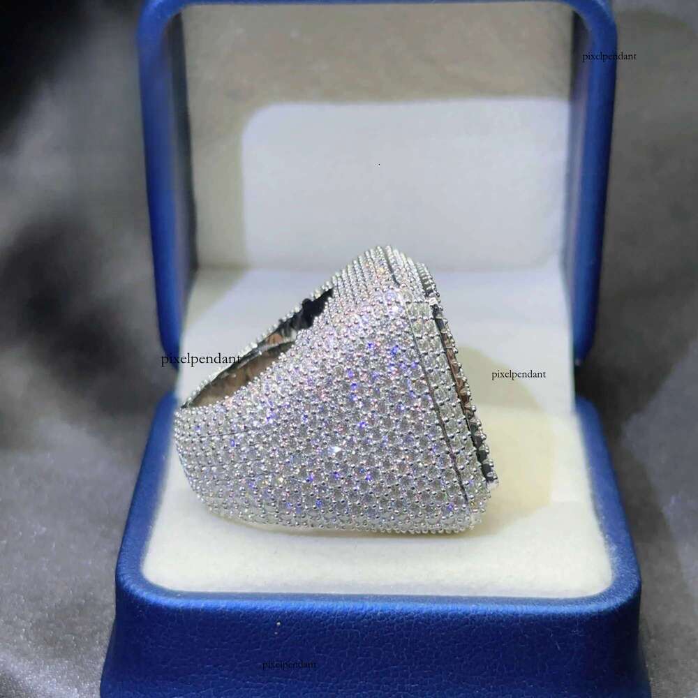 Hiphop Mens Pave Hip Hop Iced Out Cuban Ring Sier Rings Vvs Moissanite Dia Rapper Jewelry