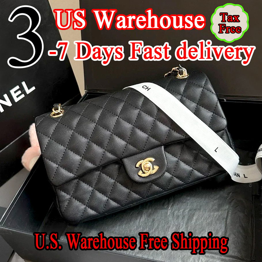 US warehouse Designer Bag Classic Flap 26 Caviar Women's Shoulder Bag Luxury Litchi Grain Sheepskin Leather Square Shoulder Handbag Purse Top 10A