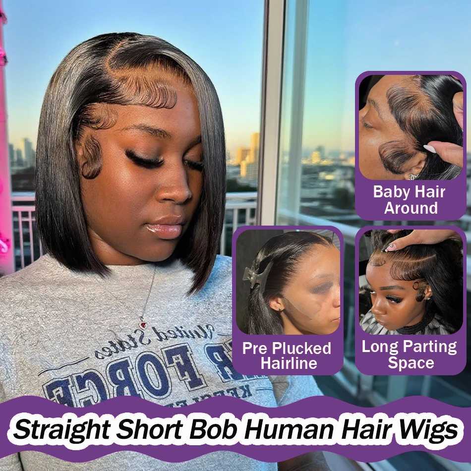 13x4 Straight Lace Frontal Bob Wig Pre Plucked Remy Bone Straight Short Bob Wig 4x4 Human Hair Wigs Brazilian Hair Wig For Women W251023