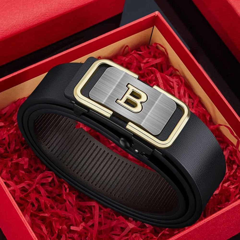 New Fashion Mens Belt Toothless Automatic Buckle Belt Alloy Letter Button for Business Fashion High Quality Mens Strap W251024