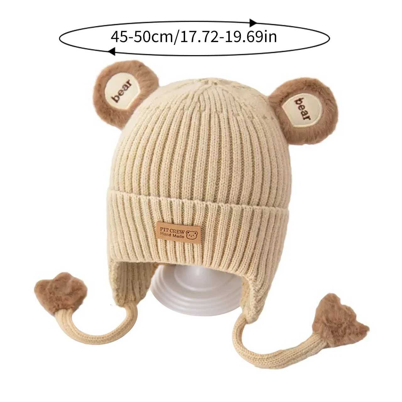 Winter Warm Baby Hat Cute Bear Baby Boys Girls Ear Protection Cap Beanies Soft Toddler Kids Anticold Lacing HatL251024