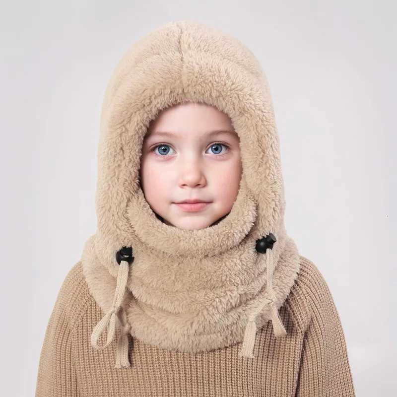 Kids Winter Sports Balaclava 3in1 Fleece Face Mask Hat Neck INS solid color Warmer Windproof furry hats for Skiing CyclingL251024