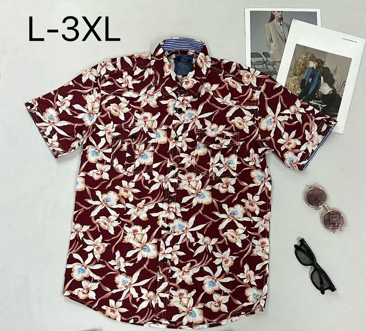 Men's Loose Short-Sleeve Shirt with Geometric Print & Pocket Design, Trendy Summer Casual Button-Down 100% Cotton - NO22
