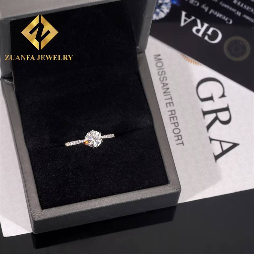 Fashion Jewelry Round Shaped Eternity Moissanite Engagement Ring Trendy 6 Claws GRA Certificate Moissanite Wedding Ring