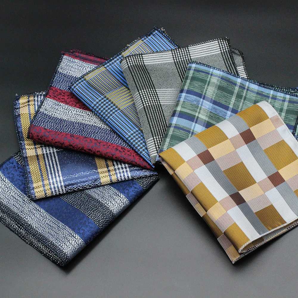 Vintage Grid Striped Jacquard Woven Men British Design Pocket Square Handkerchief Chest Towel Suit Accories Y251024