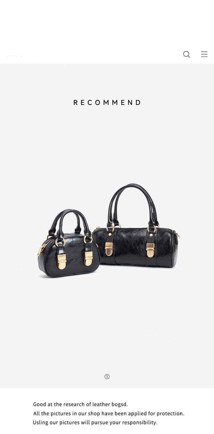 new retro high-end Boston bag with lock steamed bun style niche design genuine leather waxed leather crossbody small bag