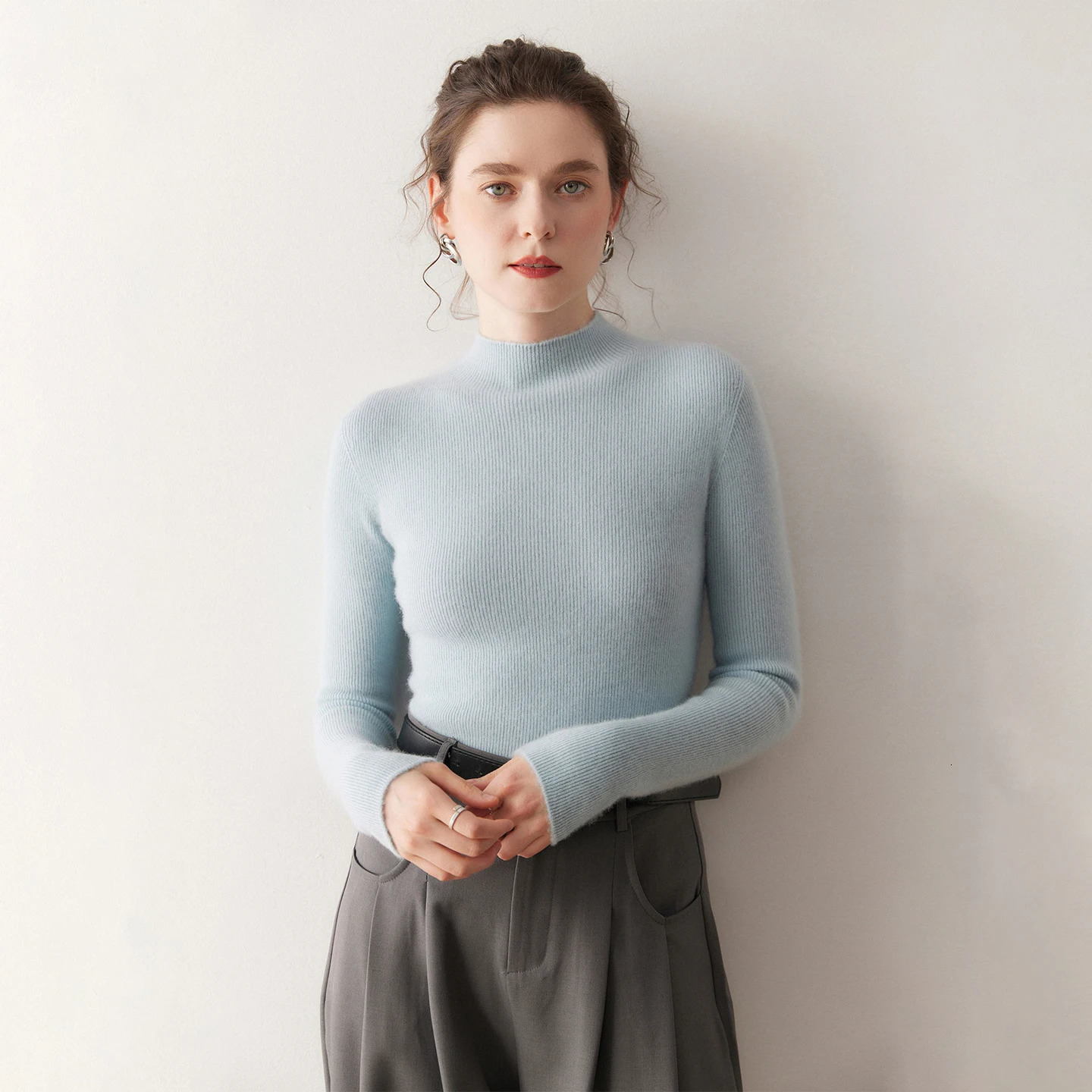 MEELEX Classic Autumn Winter Women 100 Cashmere Sweater Half High Neck Pullover Top Soft Warm Cashmere Undershirt for Woman 251024