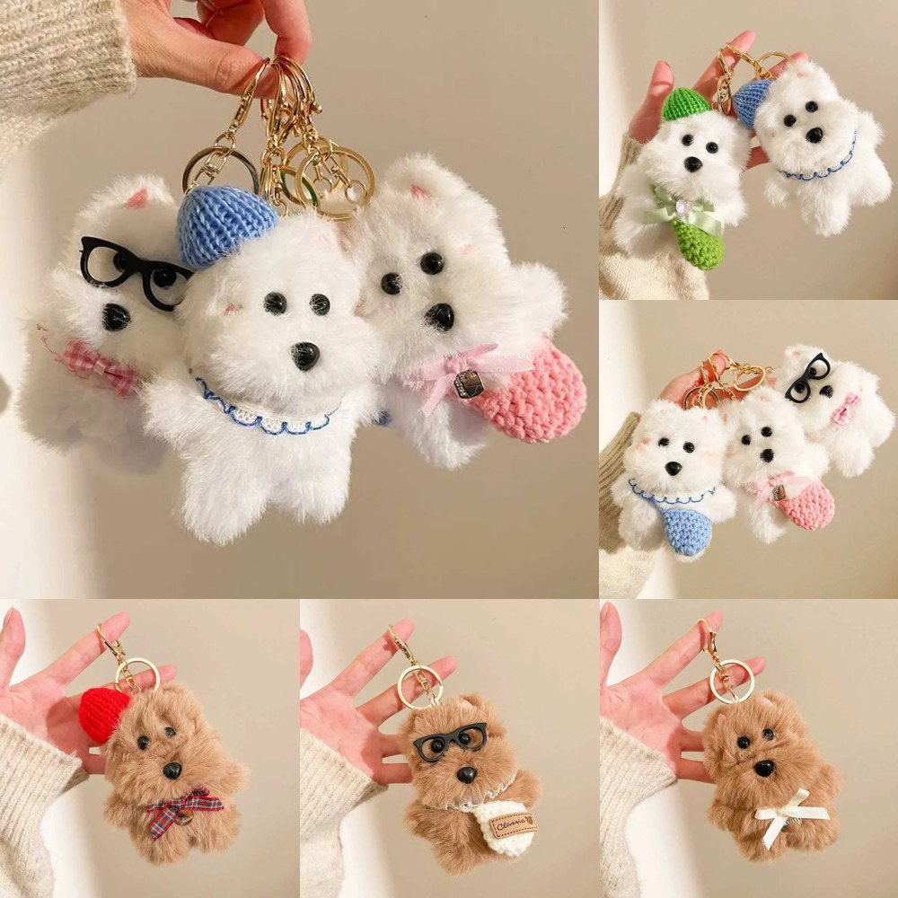 Creative Plush Pendant Soft Cute Puppy Keychain Cartoon Bag Hanging Decoration Car Key Holder Charm Keyring 1 piece 222