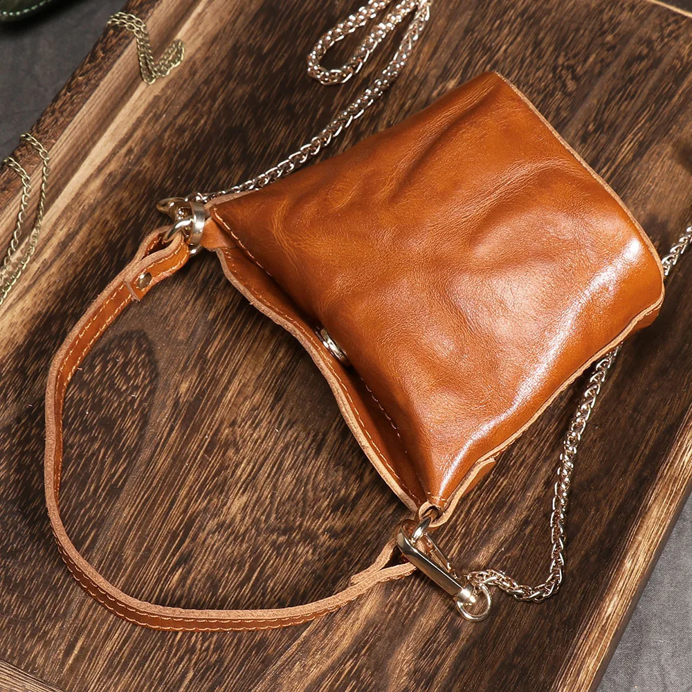 LUOKIR Genuine Leather Womens Chain Crossbody Bag Vintage Handheld Shoulder Headphone Top Layer Cowhide Coin Purse 251018