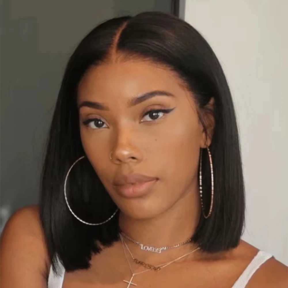 100Human Hair Black Straight Bob Wig PrePlucked 13x4 Lace Front 4x4 Closure Lace Frontal 12 14 Inch Bone Straight Short Bob Wig W251023