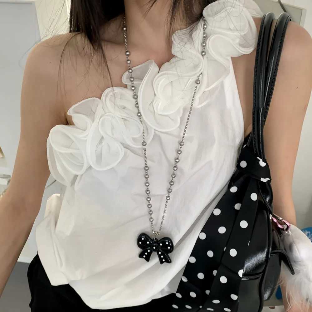 Retro Black Polka Dots Bows Pendant Necklace Kpop Long Beads Chain Sweater Chain Necklace For Women Fashion JewelryXJ251024