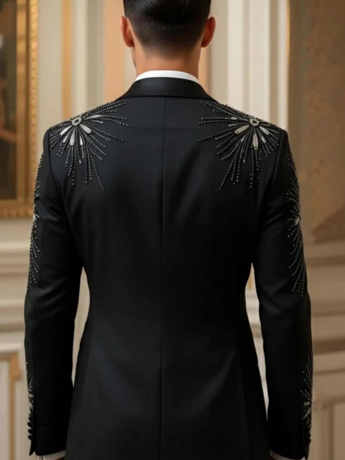 Luxurious Men Suits Beadeds 2 Pieces One Button Peaked Lapel Jacket Sets Formal Wedding Party Customized Prom Male Homme