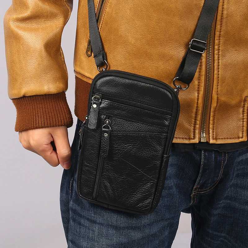 Men Genuine Leather Phone Bags Mini Waist Packs Belt Bag Classic Crossbody Shoulder Bag Fashion Small Mens Chest Shoulder PouchL251024