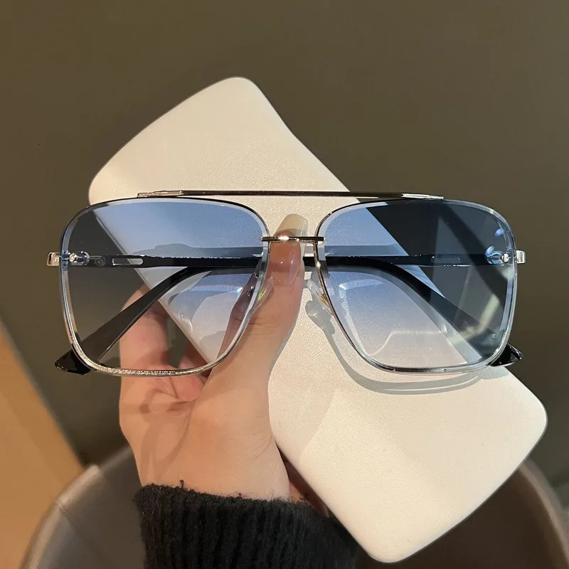 Transparent Blue Sunglasses for Men Retro Double Beam Driving Eyeglasses for Travel UV Protection Shades UV400 Eyewear 251023