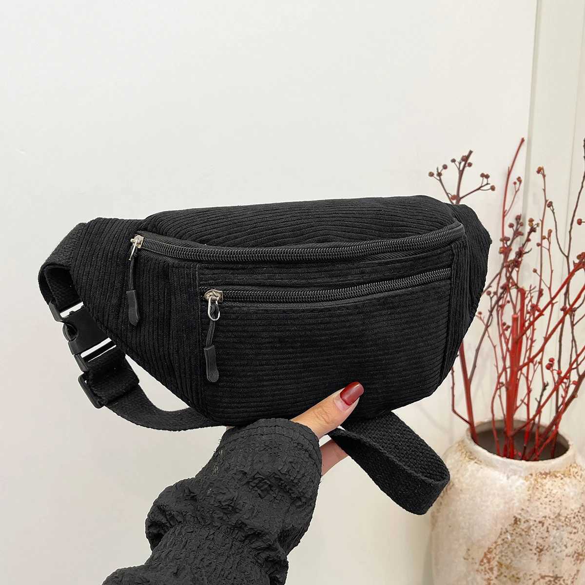 Casual Corduroy Belt Bags for Men Women Fashion Fanny Pack Female Banana Waist Bag Hip Purse Shoulder Crossbody Chest Bag PocketL251024