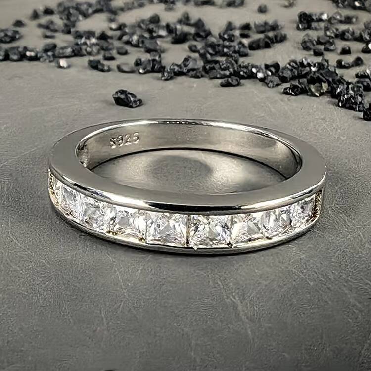 925 Sterling Silver Fine Jewelry GRA Radiant VVS Moissanite Eternity Band Ring for Women Men Wedding Anniversary